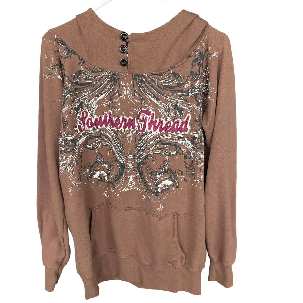 Southern Thread Sweater Womens Plus‎ Size 2X XXL Brown Distressed Hoodie